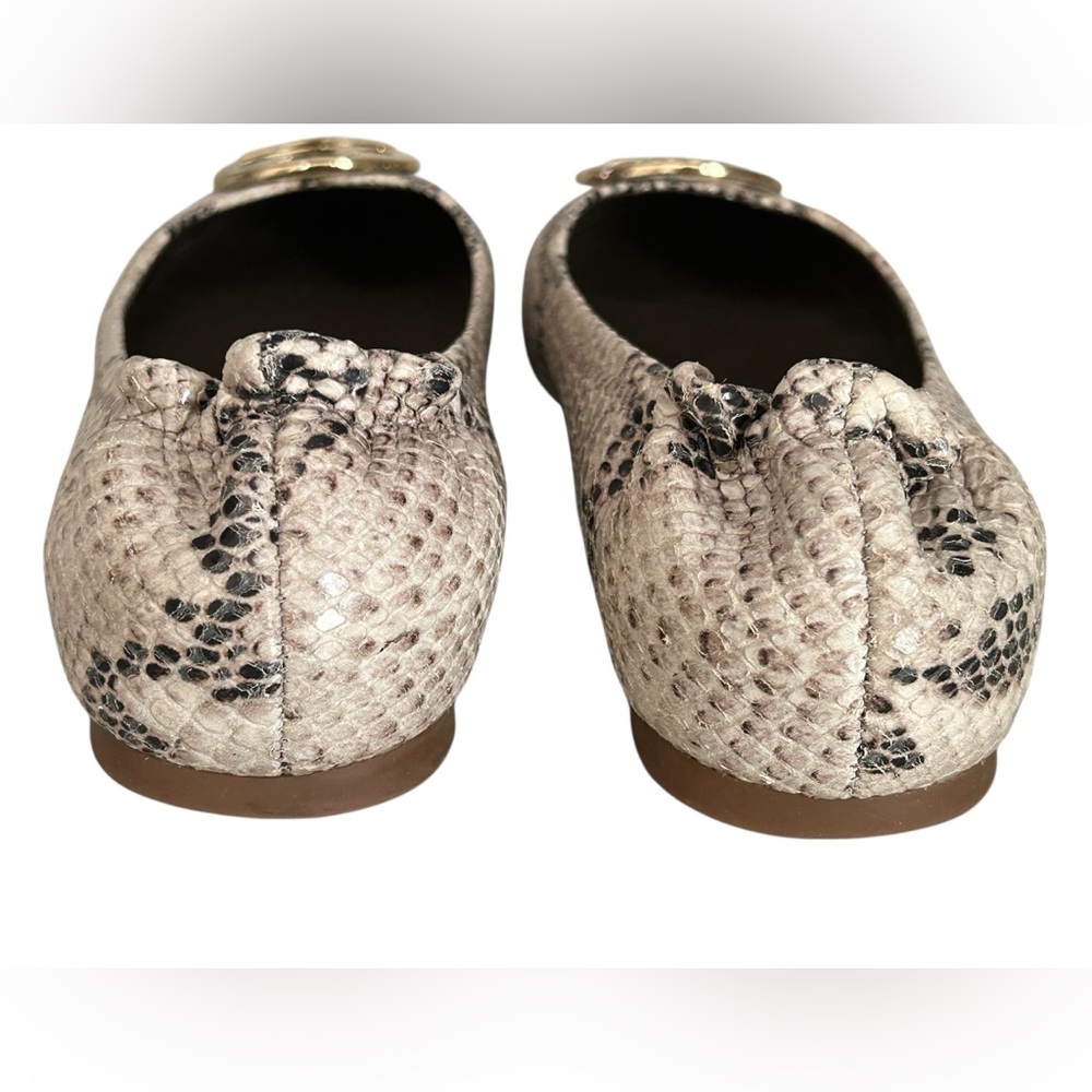 Tory Burch Reva Snakeskin Flats Ballet Beige Brown Gold Logo Size 7.5 - Picture 10 of 16